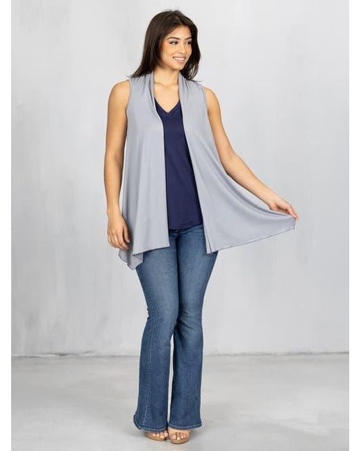 24seven Comfort Apparel Blue Draped Open Front Sleeveless Cardigan Vest