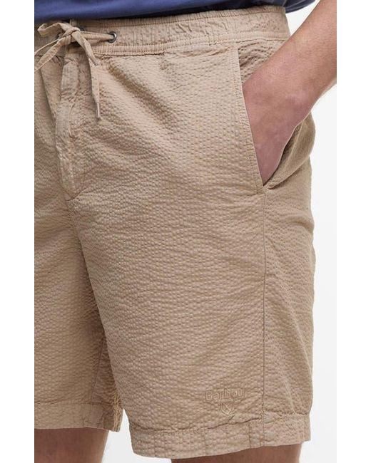 Barbour Natural Relaxed Cotton Seersucker Drawstring Shorts for men