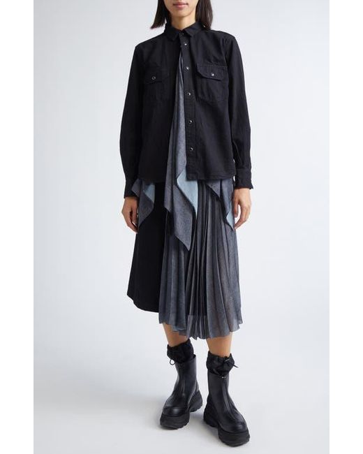 Sacai Black Mixed Media Midi Skirt