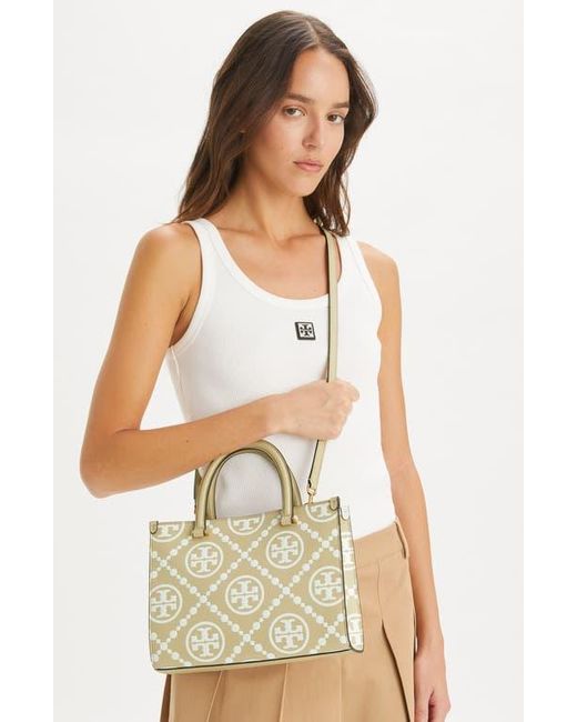 Tory Burch Metallic T Monogram Contrast Embossed Tote