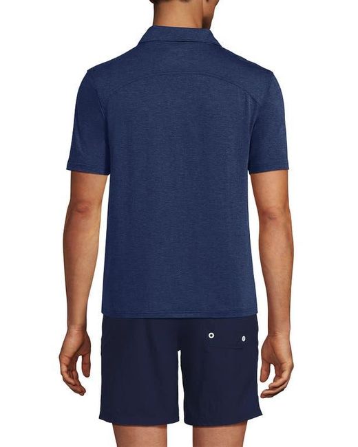 Lands' End Blue Upf 50 Short Sleeve Johnny Collar Polo Rash Guard Shirt for men