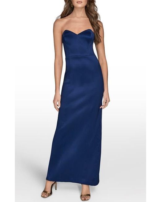 Donna Karan Blue Strapless Satin Gown