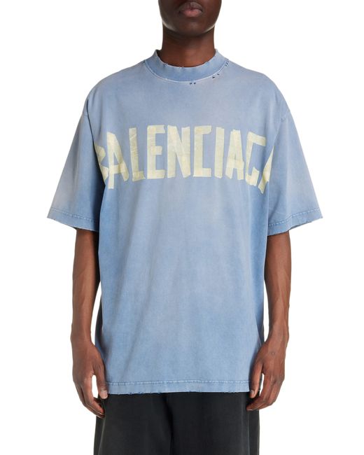 Balenciaga Blue Tape Logo Cotton Graphic T-shirt for men