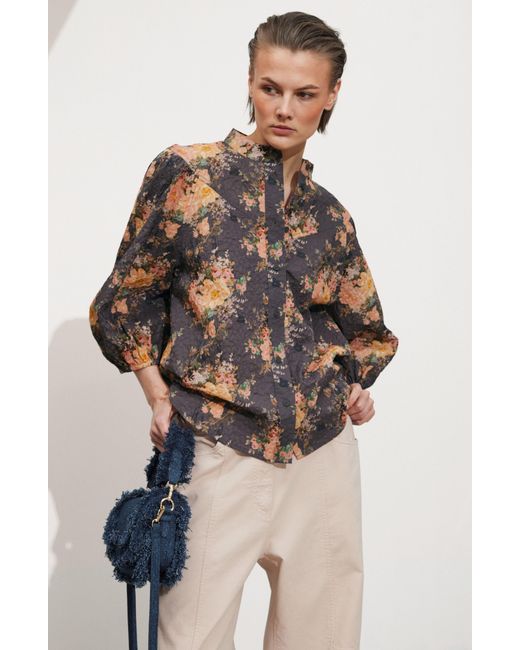 & Other Stories Brown & Floral Print Cotton Shirt