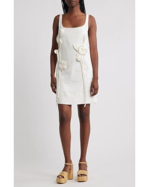 FARM Rio Rosette Linen Minidress in White | Lyst