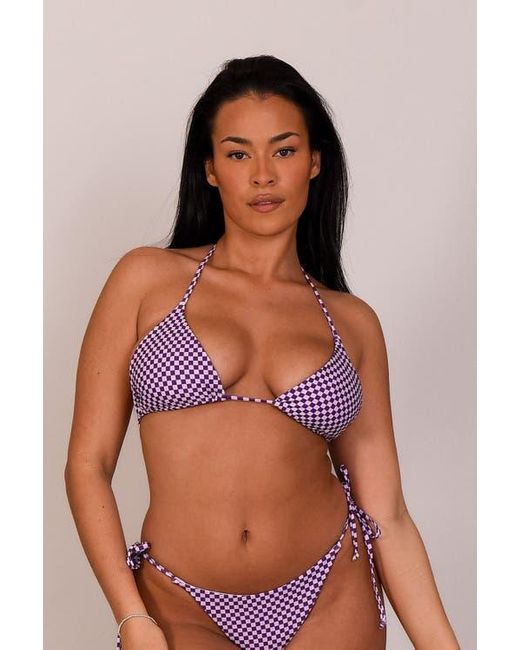 OOSC Brown Checkmate Triangle Bikini Top