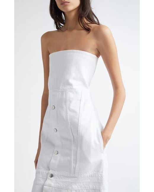 Stella McCartney Distressed Denim Strapless Bustier Dress in White | Lyst Stella McCartney Distressed Denim Strapless Bustier Dress in White | Lyst