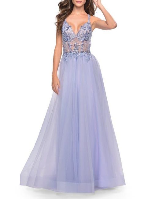 4610657 Plum Pearl Detail Lace Tulle Dress