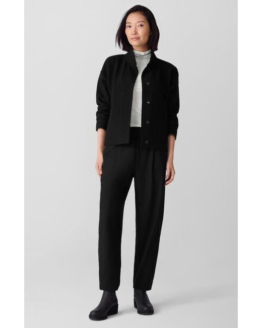 Eileen Fisher Black Pleated Wool Lantern Ankle Pants