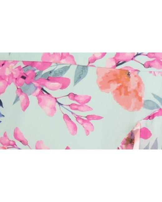 Eliza J Pink Floral Print Asymmetric Ruffle Sleeveless Maxi Dress