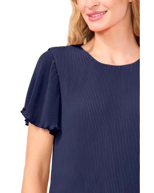 Cece Blue Flutter Sleeve Plissé Top