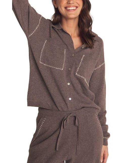Bella Dahl Brown Whipstitch Button-Up Sweater
