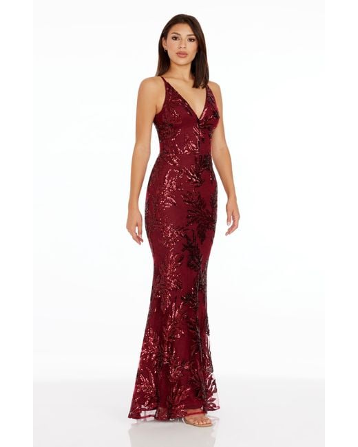 Dress the Population Red Sharon Embellished Lace Evening Gown
