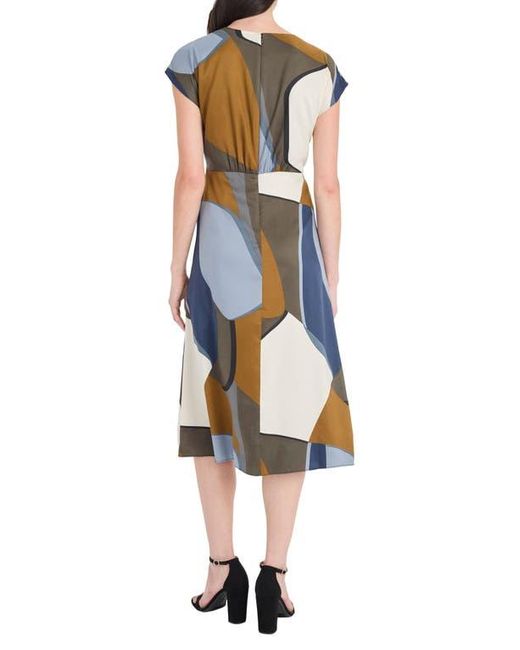 Maggy London Blue Abstract Print Twist Detail Midi Dress