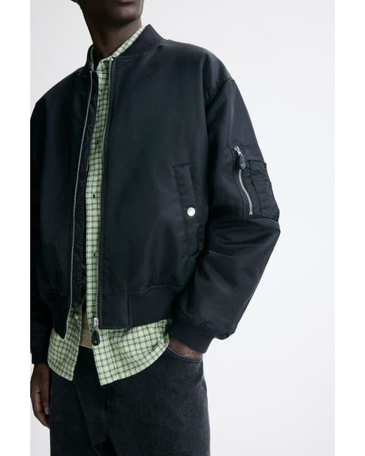 H&M Black Padded Nylon Bomber Jacket for men