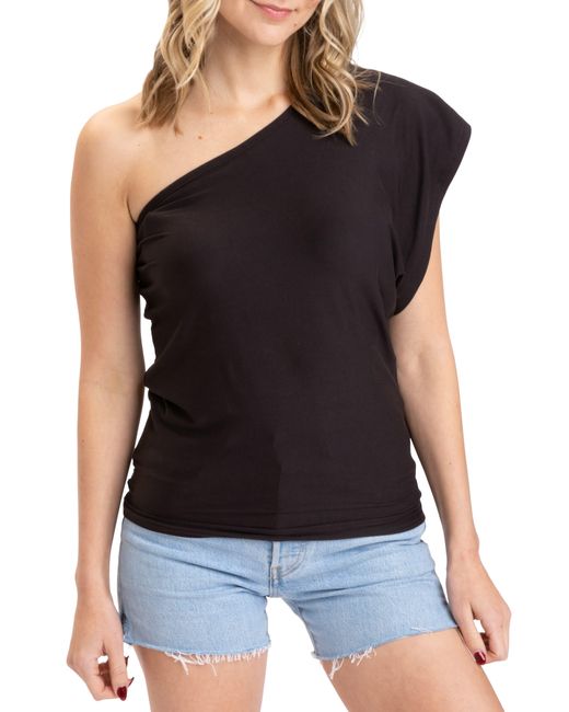 Threads For Thought Black Shivani Luxe Jersey One-shoulder Top