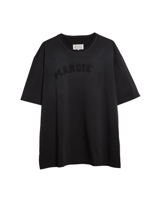 Maison Margiela Black Distressed Appliqué Logo Cotton T-shirt for men