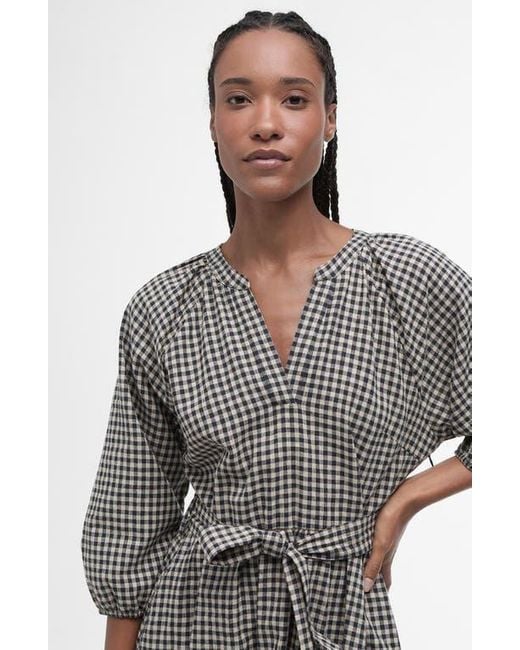 Barbour Suri Gingham Cotton & Linen Midi Dress in Gray | Lyst