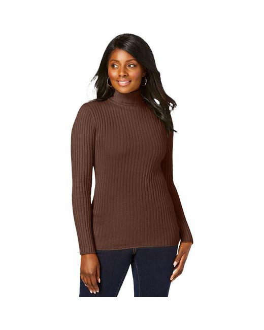 Jessica London Brown Ribbed Cotton Turtleneck Sweater