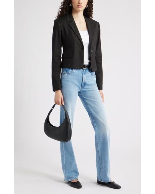 Nordstrom Black Crop One-Button Linen Blend Blazer
