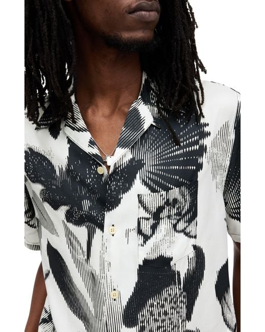 AllSaints Black Frequency Floral Short Sleeve Button-up Camp Shirt for men