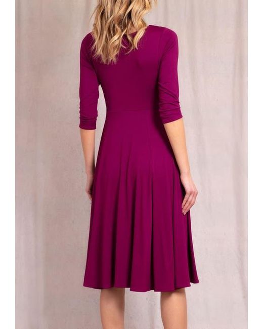 Alie Street London Purple Annie V-Neck 3/4 Sleeve Midi Dress