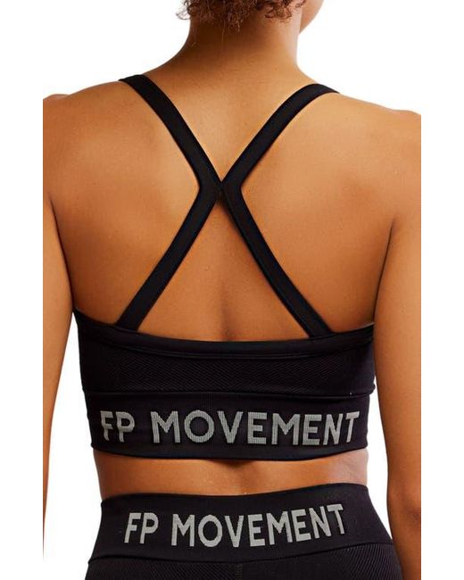 Free People Black Fp Movement Long Haul Logo Sports Bra