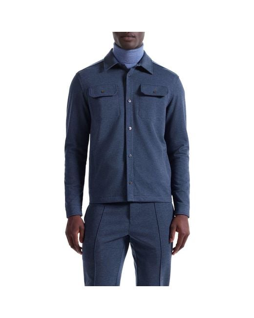 Bugatchi Blue Heathered Kint Snap-Up Shirt Jacket for men