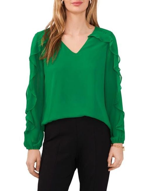 Chaus Women's Green Ruffle Sleeve V-Neck Blouse