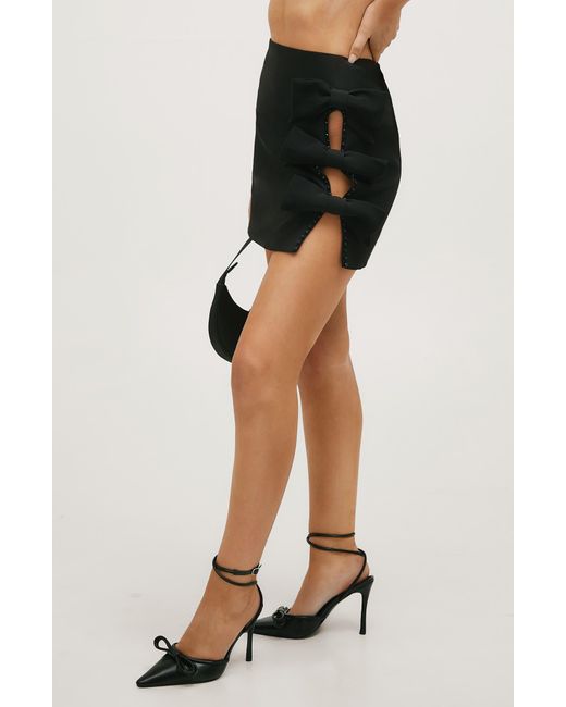 Nasty Gal Black Beaded Bow Cutout Miniskirt