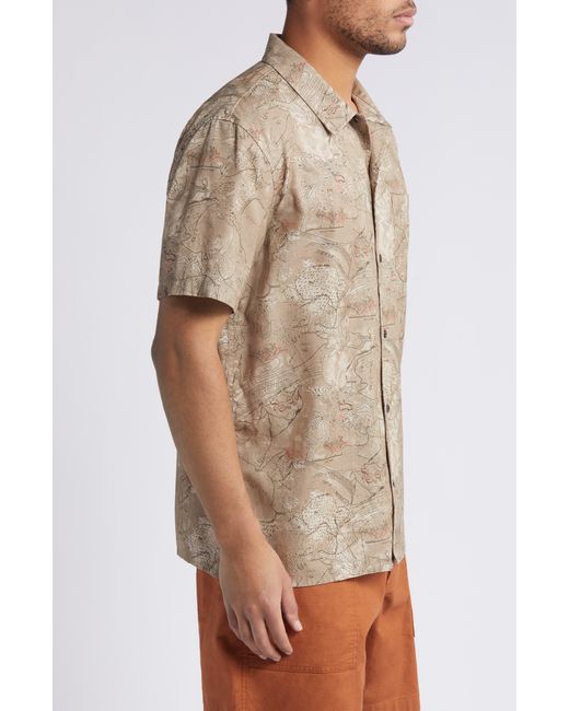 Treasure & Bond Brown Map Print Camp Shirt for men