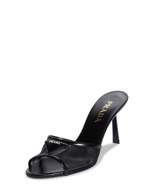 Prada Triangle Logo Mesh Slide Sandal in Black | Lyst