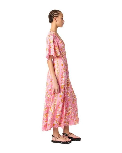 Maje Pink Patterned Flowing Maxi Dress