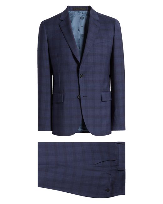 Paul Smith Blue Tailored Fit Check Stretch Cotton Suit for men