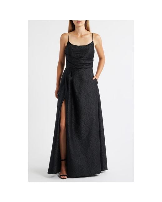 Black Halo Women's Black Cayetana Lace A-Line Gown