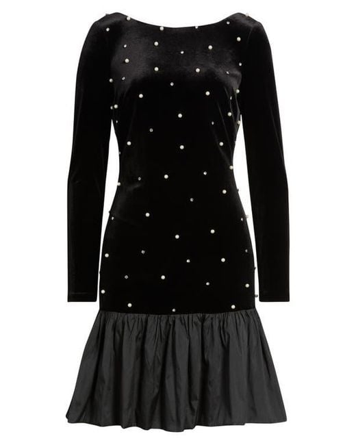 eliza j ruffle long sleeve dress Eliza J Embellished Long Sleeve Ruffle Hem Cocktail Dress in Black