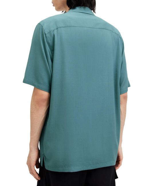 AllSaints Green Venice Relaxed Fit Short Sleeve Button-up Camp Shirt for men