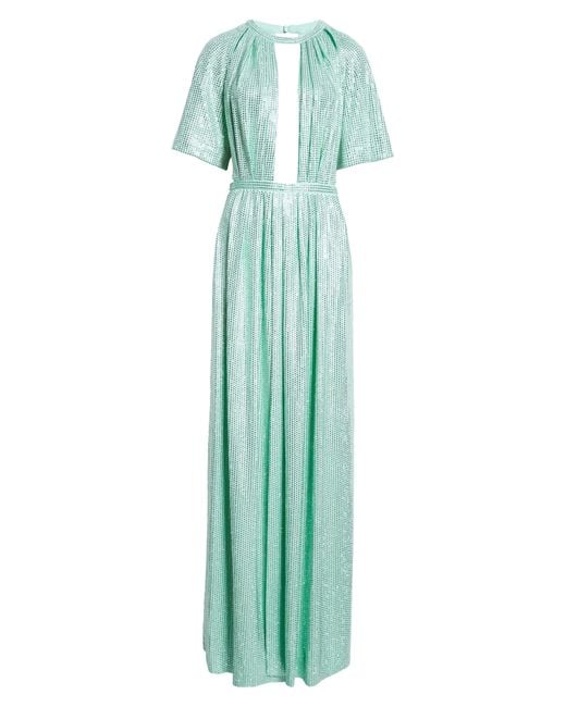 Area Green Crystal Embellished Cutout Ponte Jersey Gown