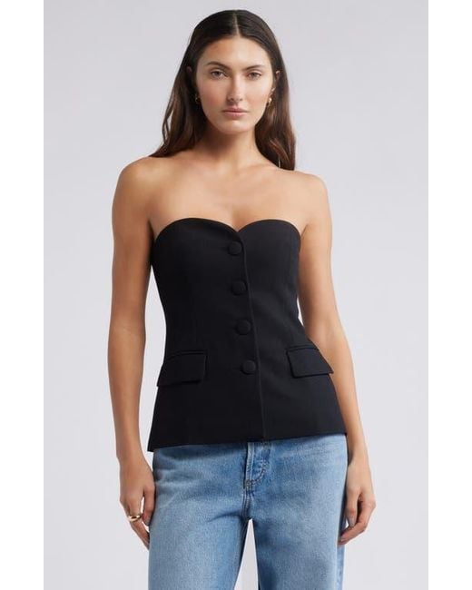 Open Edit Women's Black The Icon Button Front Strapless Top