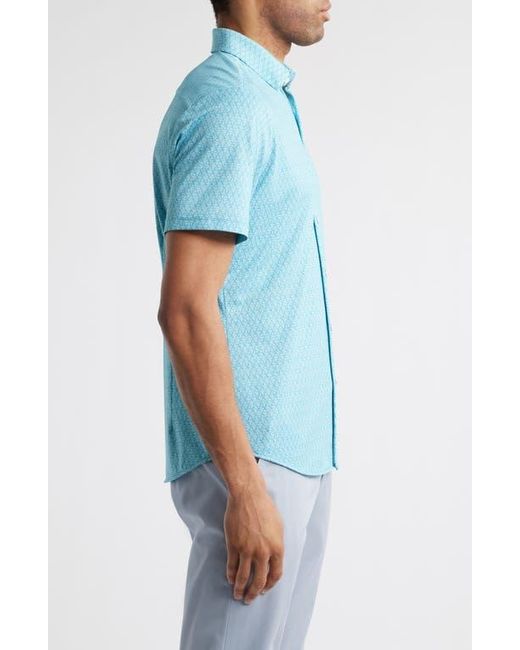 Mizzen+Main Blue Halyard Trim Fit Geo Print Short Sleeve Performance Button-Up Shirt for men
