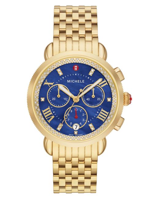 Michele Blue Sport Sail Diamond Bracelet Watch