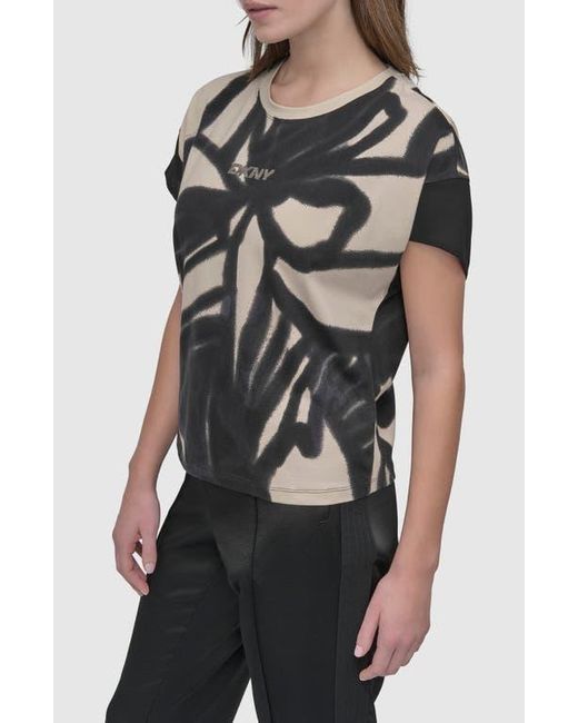 DKNY Black Print Cotton Blend Top