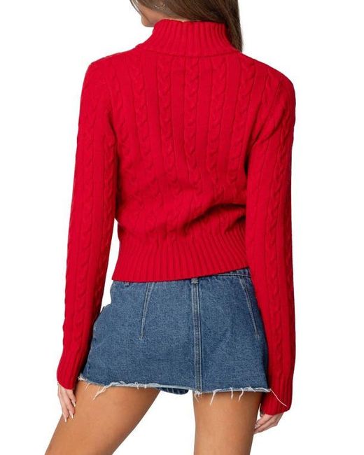 Edikted Red Ryn Cable Zip Sweater