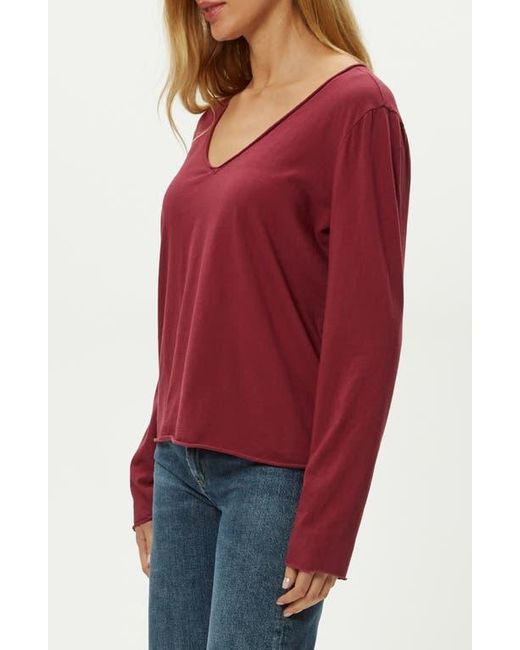 Michael Stars Red Kailee Long Sleeve V-Neck Cotton T-Shirt