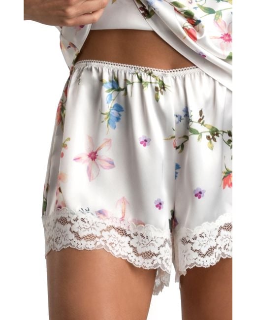 In Bloom White Endless Love Floral Lace Trim Satin Short Pajamas