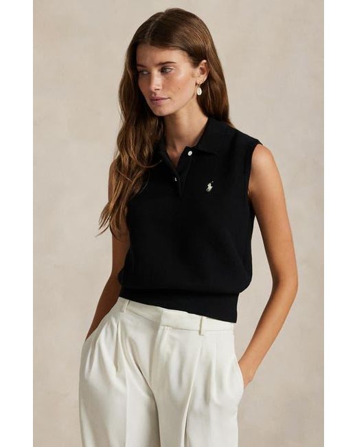 Polo Ralph Lauren Black Sleeveless Cotton Blend Piqué Polo Sweater