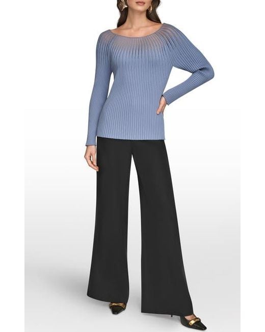 Donna Karan Blue Mixed Media Knit Top