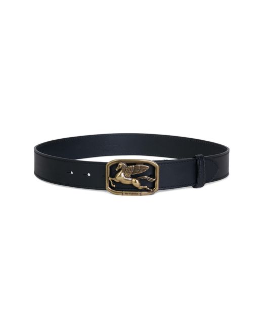 Etro Black Logo Buckle Leather Belt