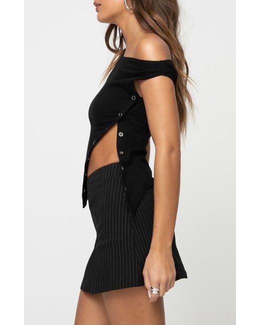 Princess Polly Black Karre One-Shoulder Side Snap Top