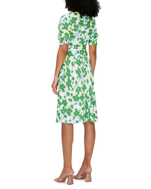 Diane von Furstenberg Green Jemma Floral Puff Sleeve Dress